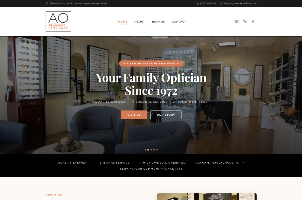 Agawam Opticians eyewear store website design, Agawam MA
