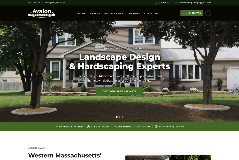 Avalon Landscape Design website, Feeding Hills, Agawam MA